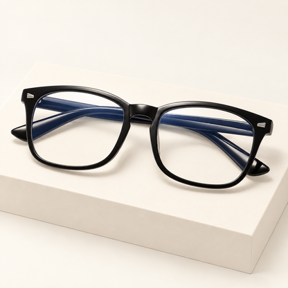 Black blue light glasses — frame and lens detail