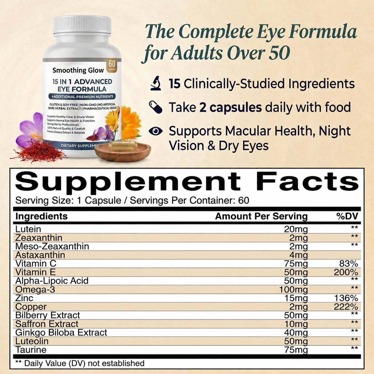 Smoothing Glow 15-in-1 Advanced Eye Formula — Supplement facts